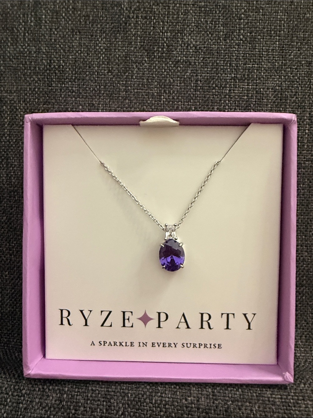 Ryze Party .925 Sterling Silver Purple Crystal Pendant Necklace - Silver Chain